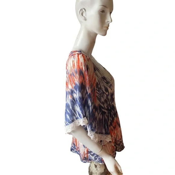 Paola Poggi Italian peach long sleeve sheer boho chic blouse cover up IT 38 US S - Picture 4 of 9